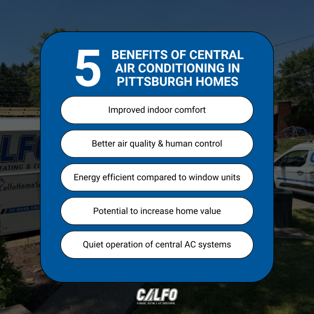 benefits of central air conditioning in pittsburgh homes by calfo home services